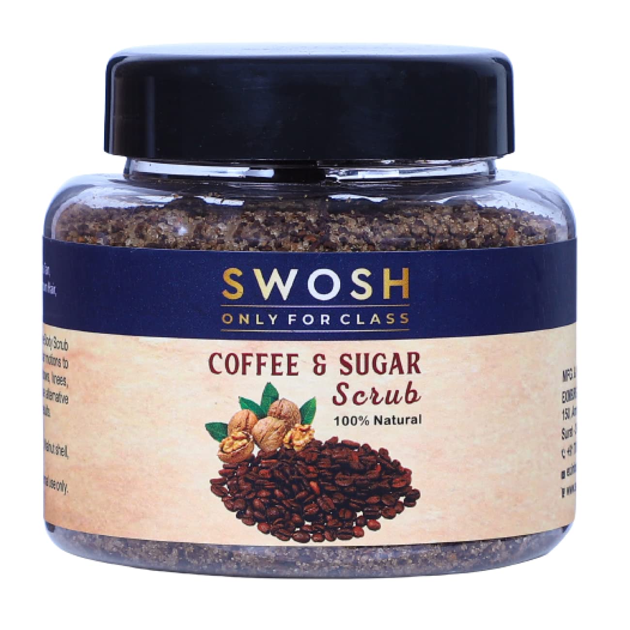 SWOSH Exfoliating Coffee and Sugar Scrub With Walnut Shell Extract For Face & Body (115 gram) For Tan Removal, Skin Brightening and Whitening | 100% Vegan, Organic and Natural Scrub | Women and Men